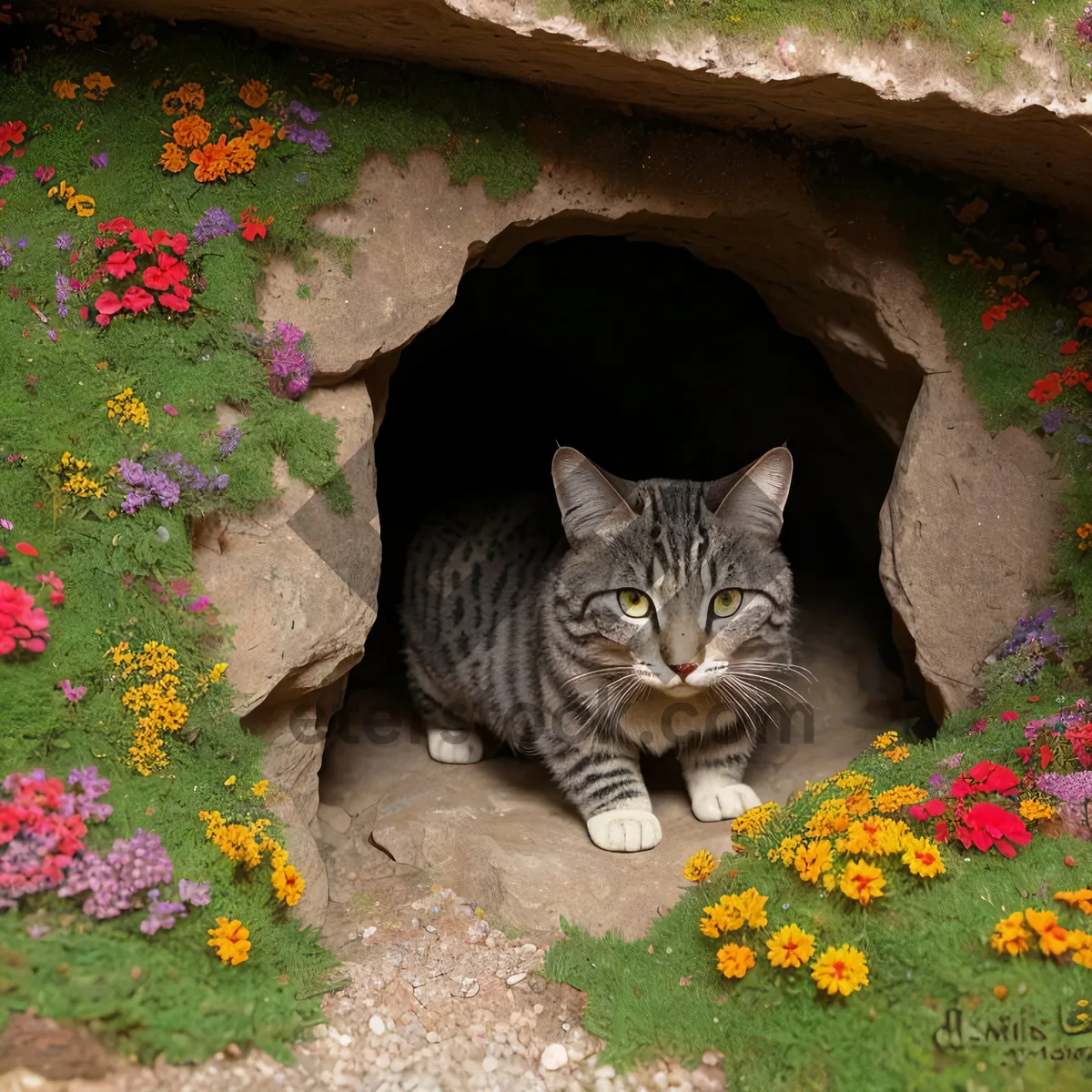 Picture of Curious Cat with Adorable Gray Fur and Expressive Eyes.