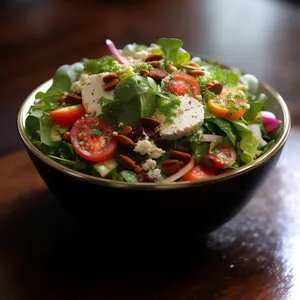 Vegetarian gourmet bowl with fresh veggies and cheese