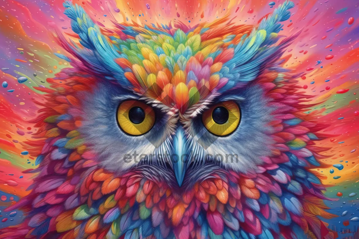 Picture of Colorful fractal mask design with feather bird textures