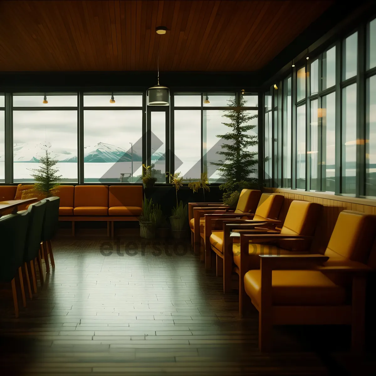 Picture of Modern Wood-Style Interior with Dining Set