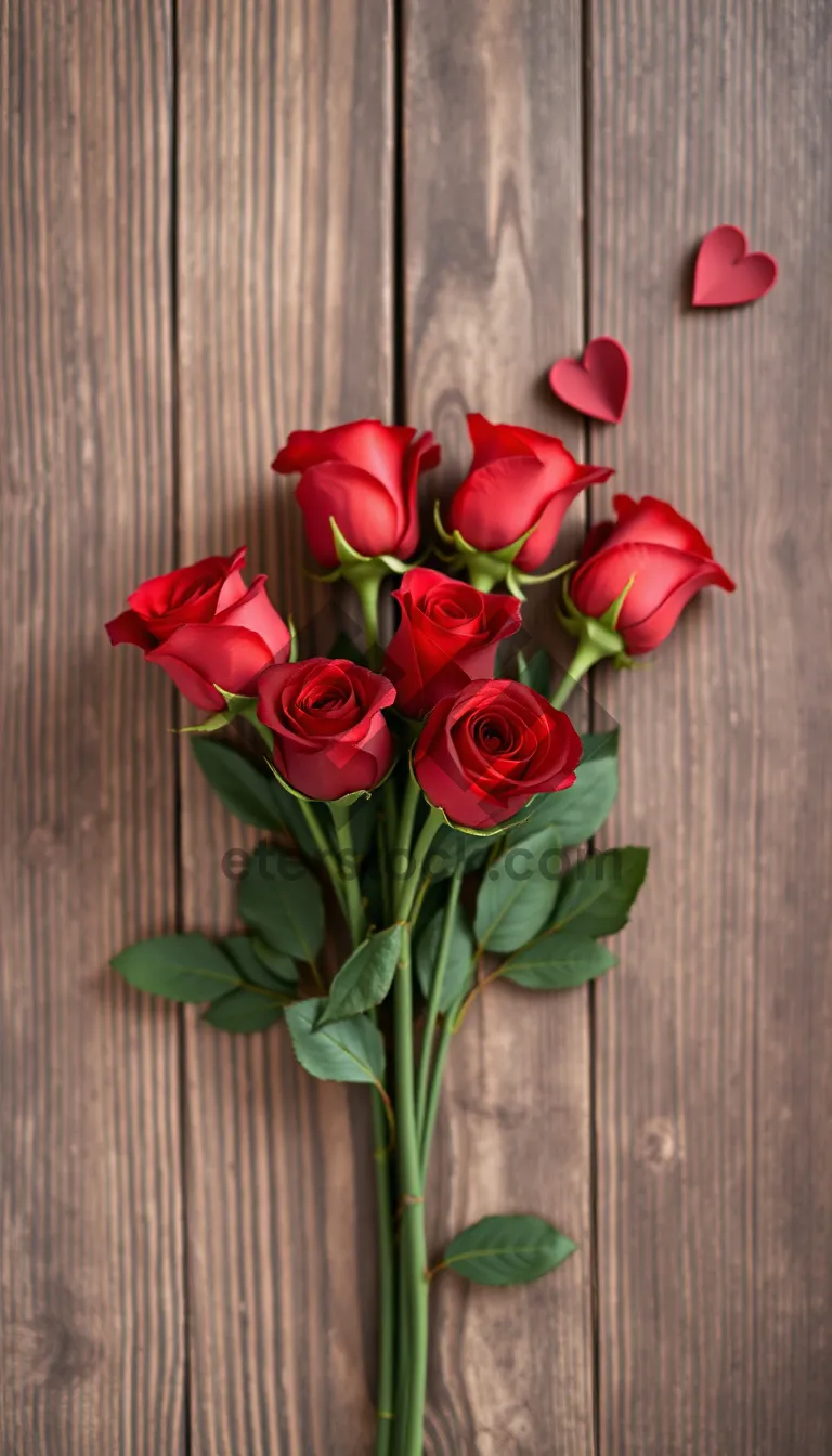 Picture of Romantic pink rose bouquet in flower arrangement vase