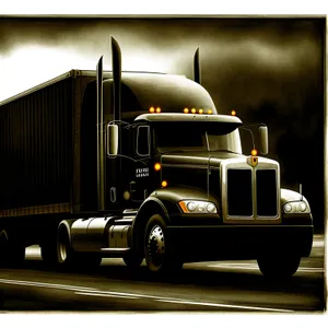 Freight Truck Speeding Down Highway, Transporting Cargo