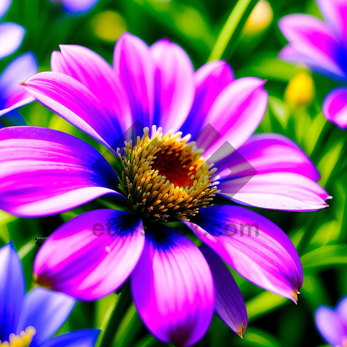 Picture of Bright Purple Blooming Floral Garden Closeup