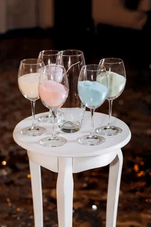 Party Table with Glasses and Bottles of Wine