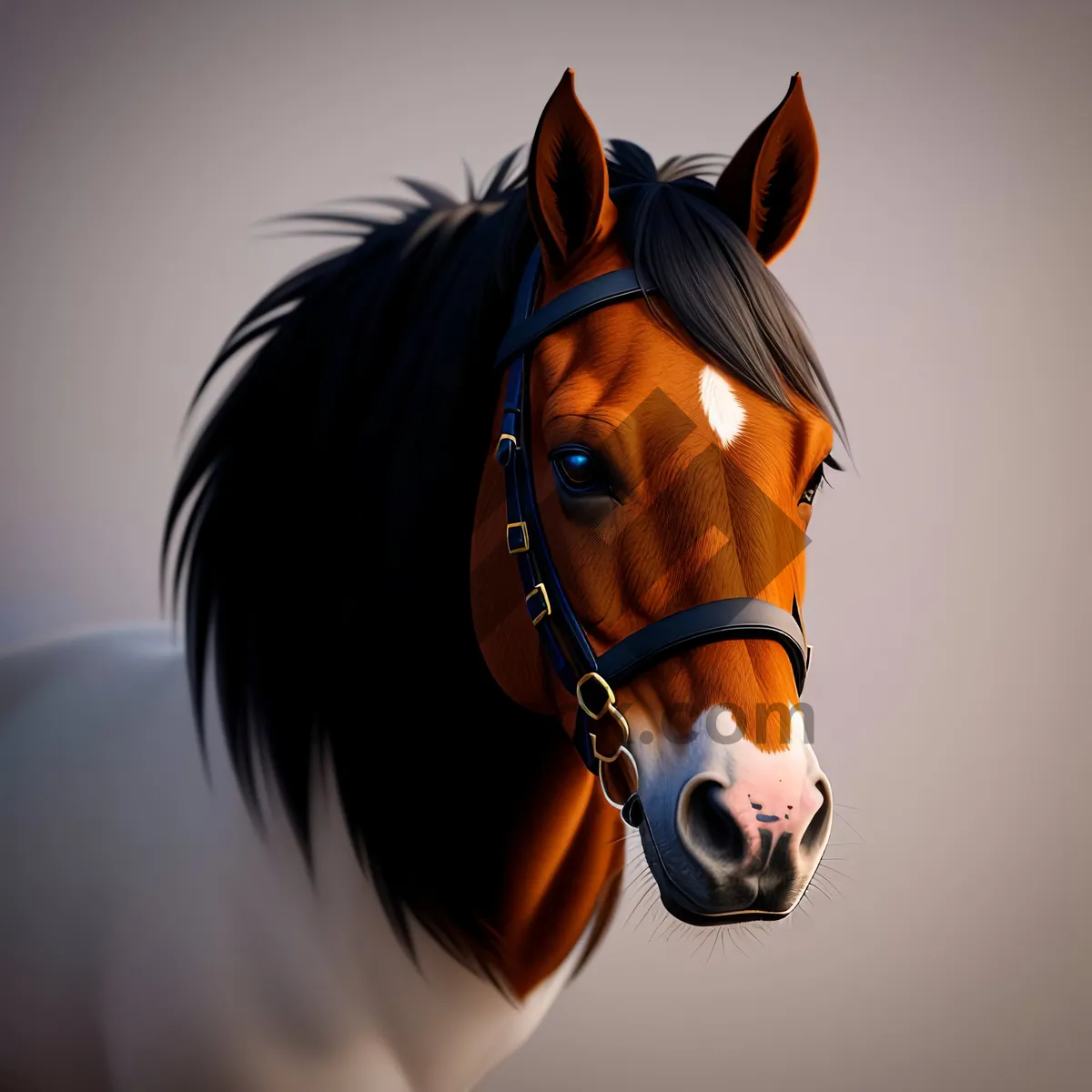 Picture of Brown Stallion in Equestrian Attire with Baseball Glove