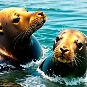 Wild Sea Lion Swimming in the Ocean