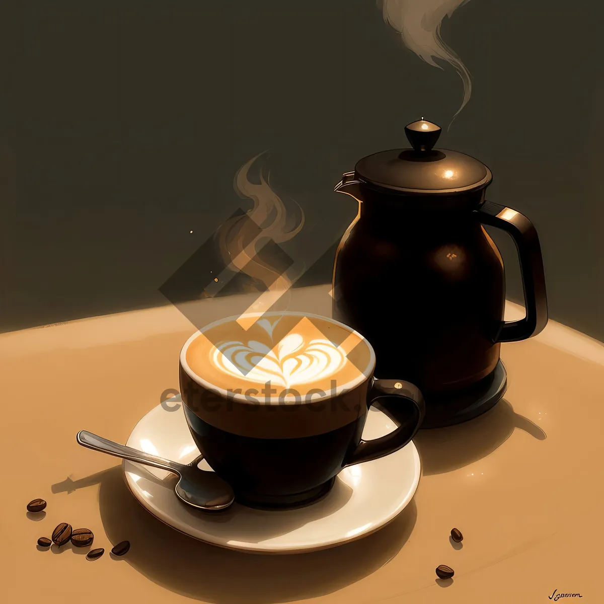 Picture of Coffee Cup and Saucer on Table