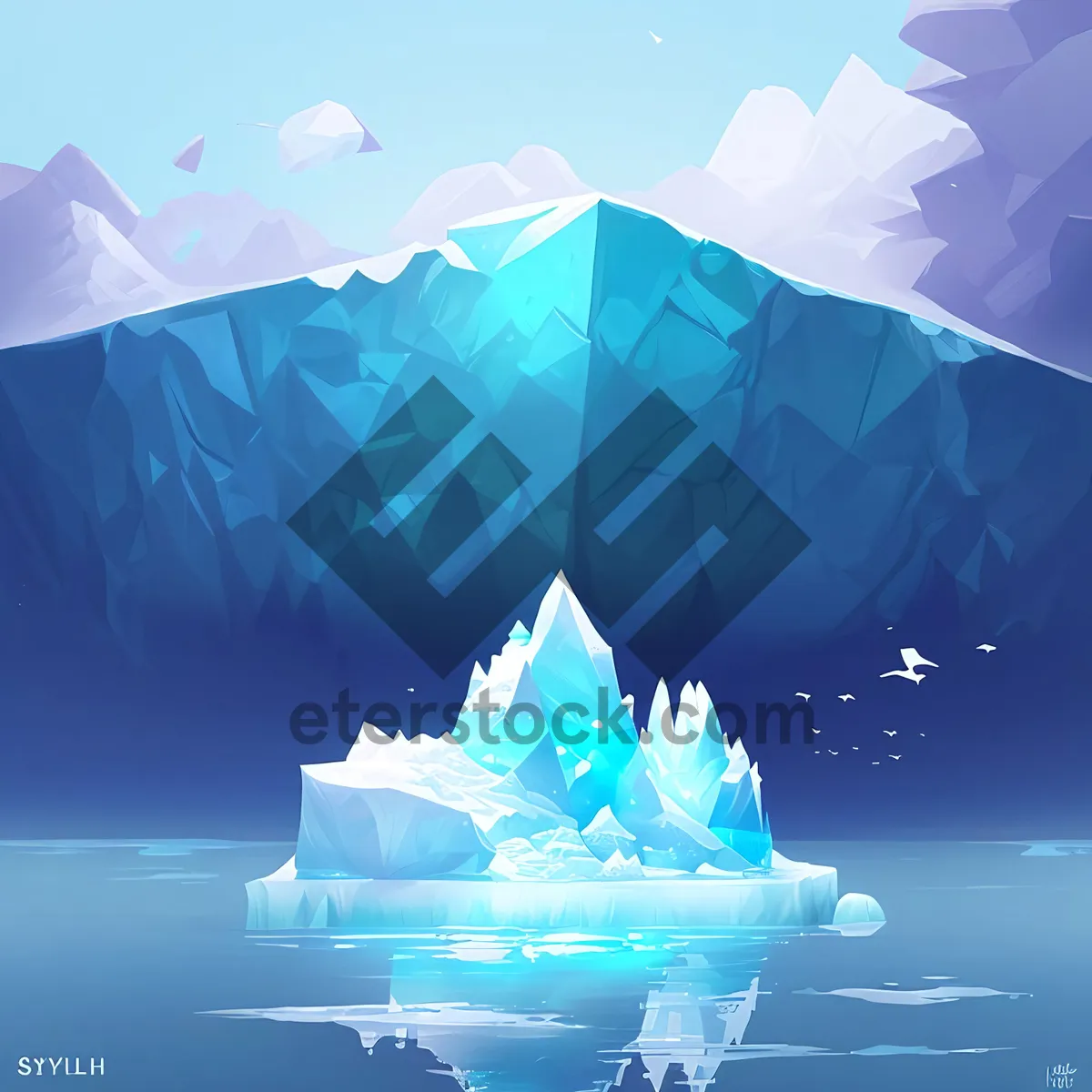 Picture of Clear Sky over Majestic Iceberg and Tranquil Waters