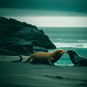 Playful Sea Lion Basking on Sandy Beach