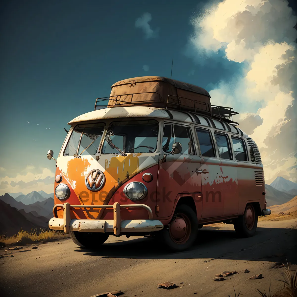 Picture of Road trip in camper van through countryside landscape