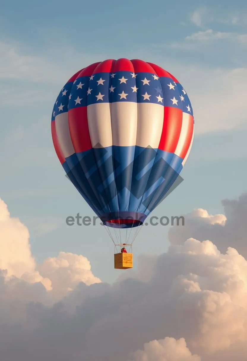 Picture of Colorful hot air balloon flying in the sky.