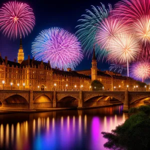 Explosive Celebration: Glowing Fireworks Illuminate the Night Sky.