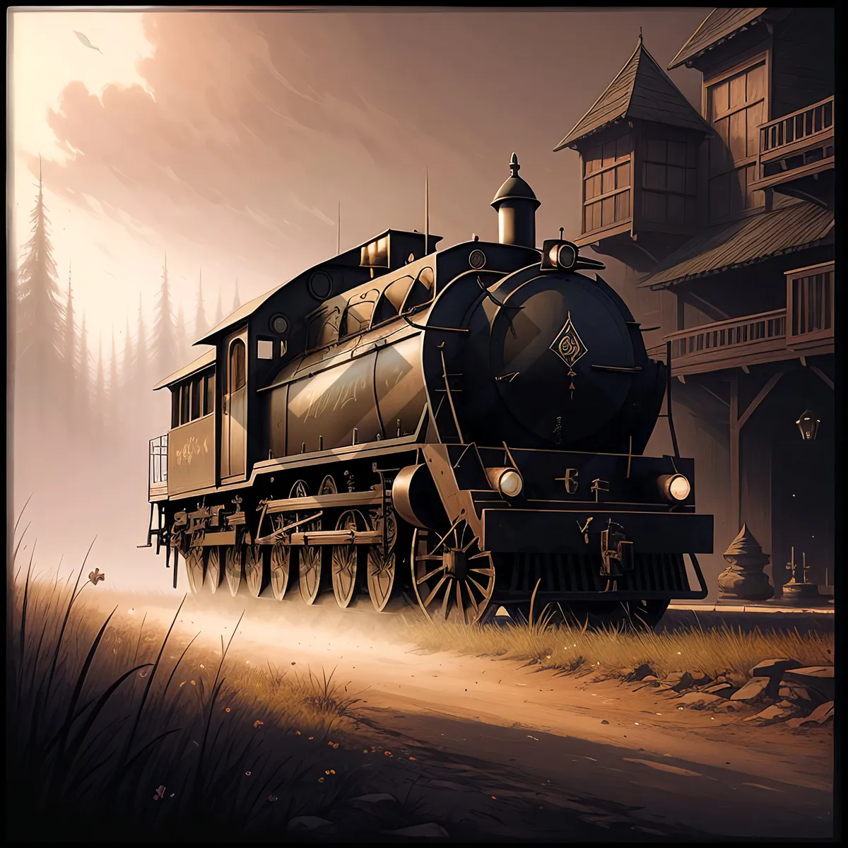 Picture of Old Steam Locomotive on Railroad Tracks