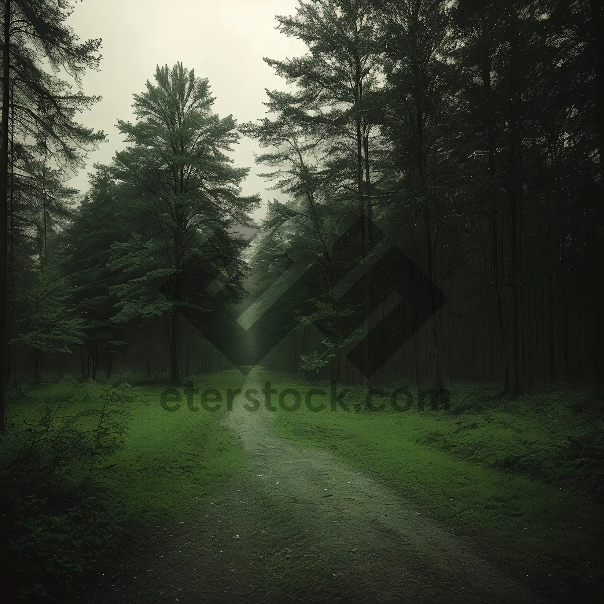 Picture of Sunlit Autumn Pathway Through Peaceful Woods