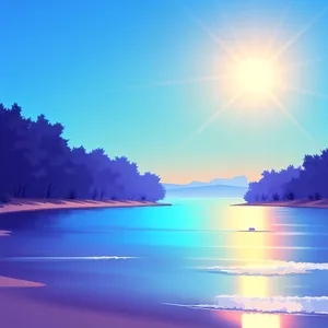 Vibrant Sky Sunset over Water with Laser Lights