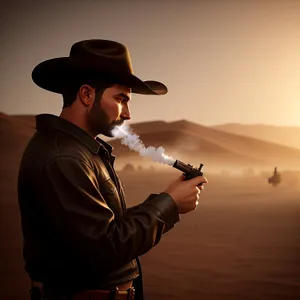 Stylish Cowboy Hat Portrait of Adult Man