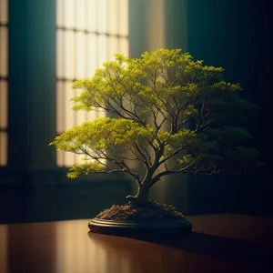 Bonsai tree on windowsill in vase