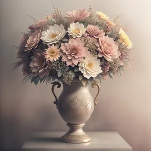 Floral Bouquet in Pink Vase with Chandelier