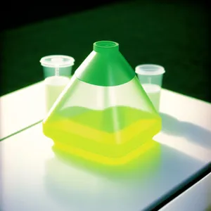 Transparent glass beaker with liquid sample for chemistry experiment.