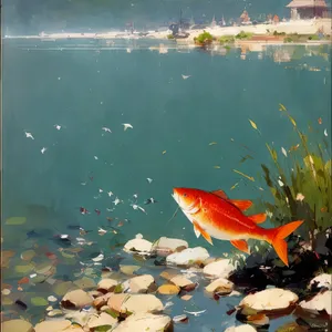 Aquatic Goldfish in Serene Aquarium Setting.