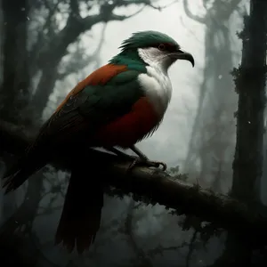 Cuckoo Bird Perched on Branch, Wild Avian with Colorful Feathers