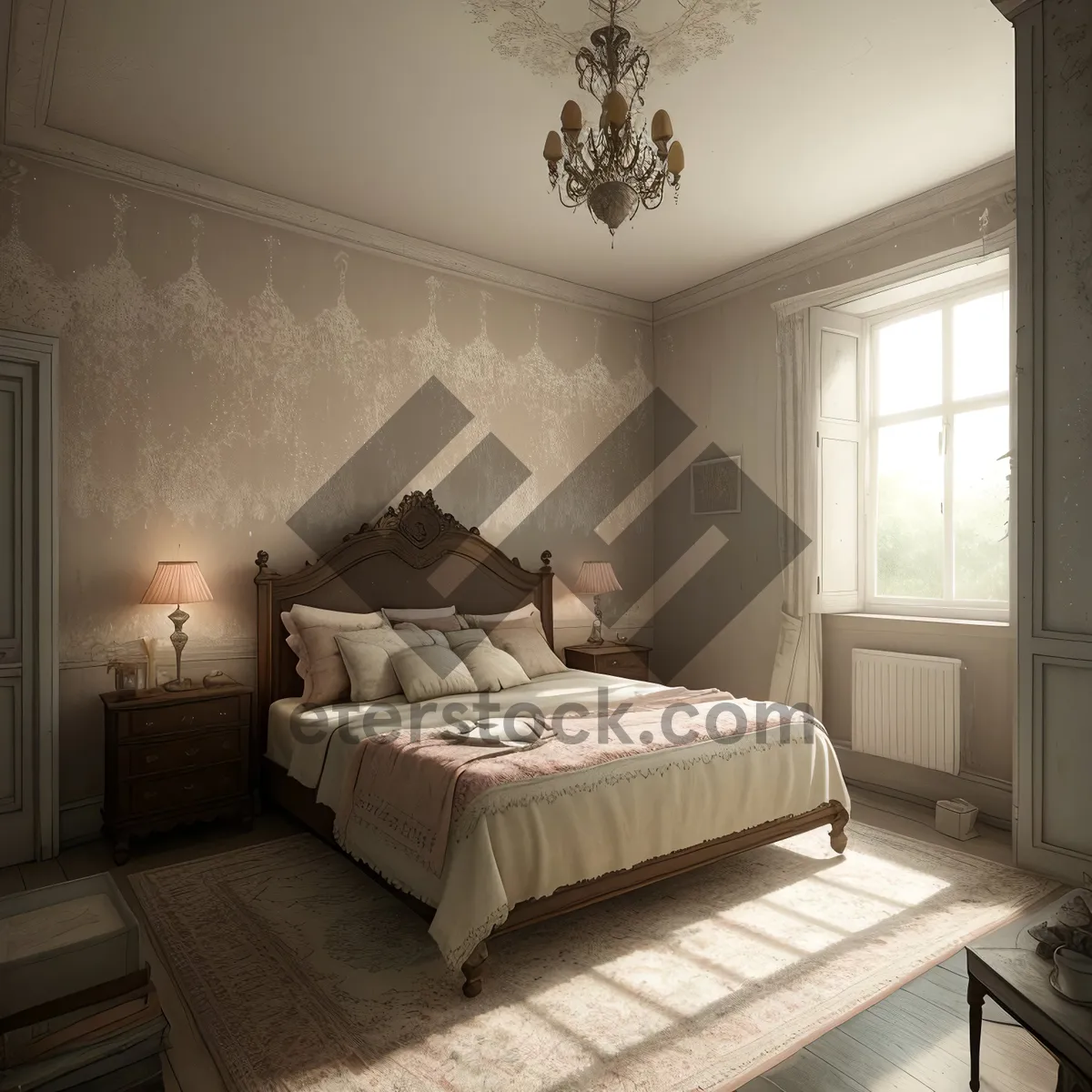 Picture of Modern Cozy Bedroom with Elegant Furniture