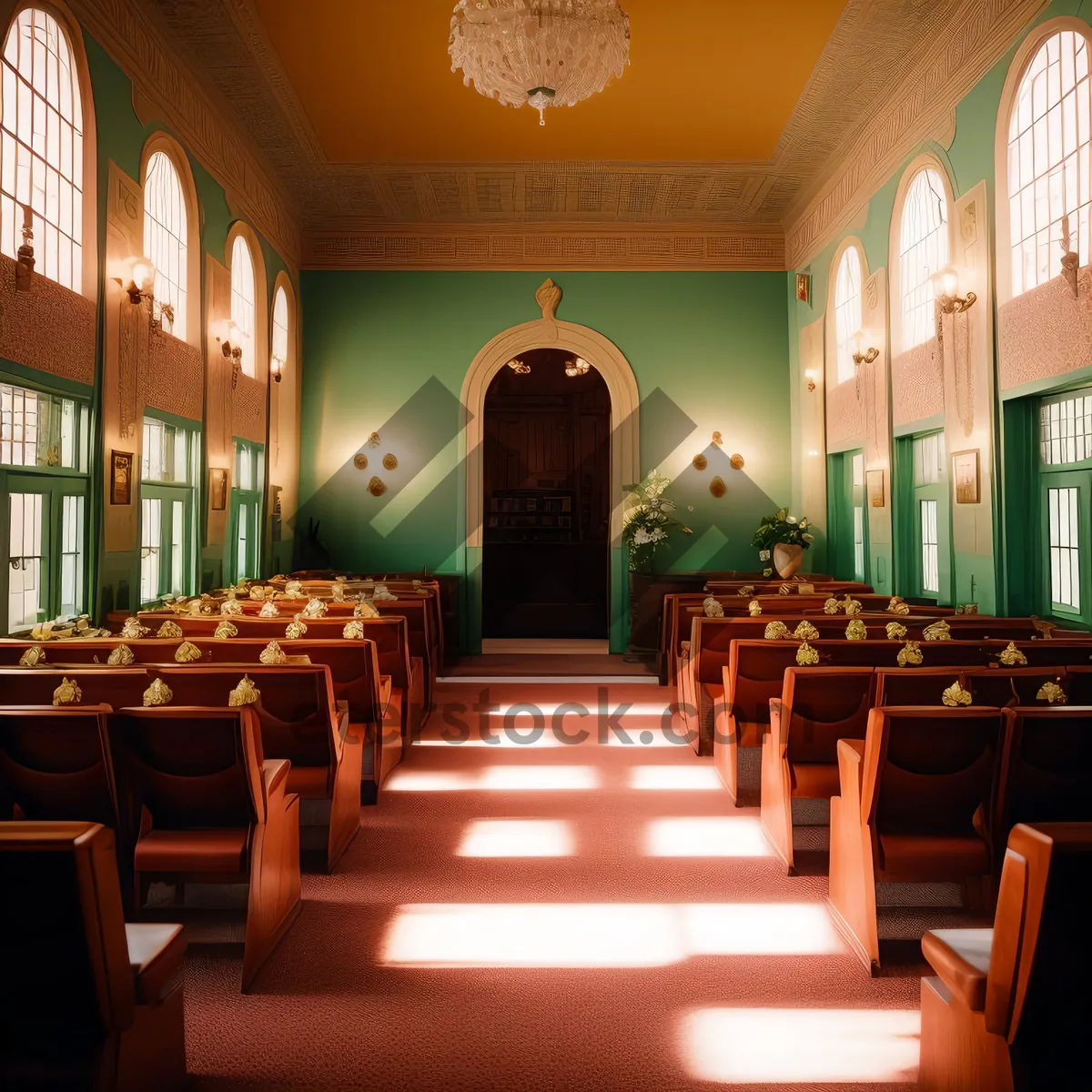 Picture of Modern interior with wooden furniture in a light-filled hall