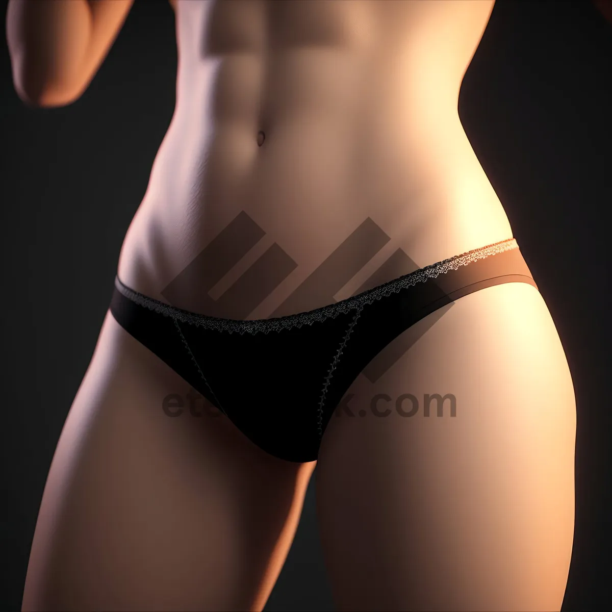 Picture of Slender Sensuality: Seductive Black Panties Accentuate Attractive Waist