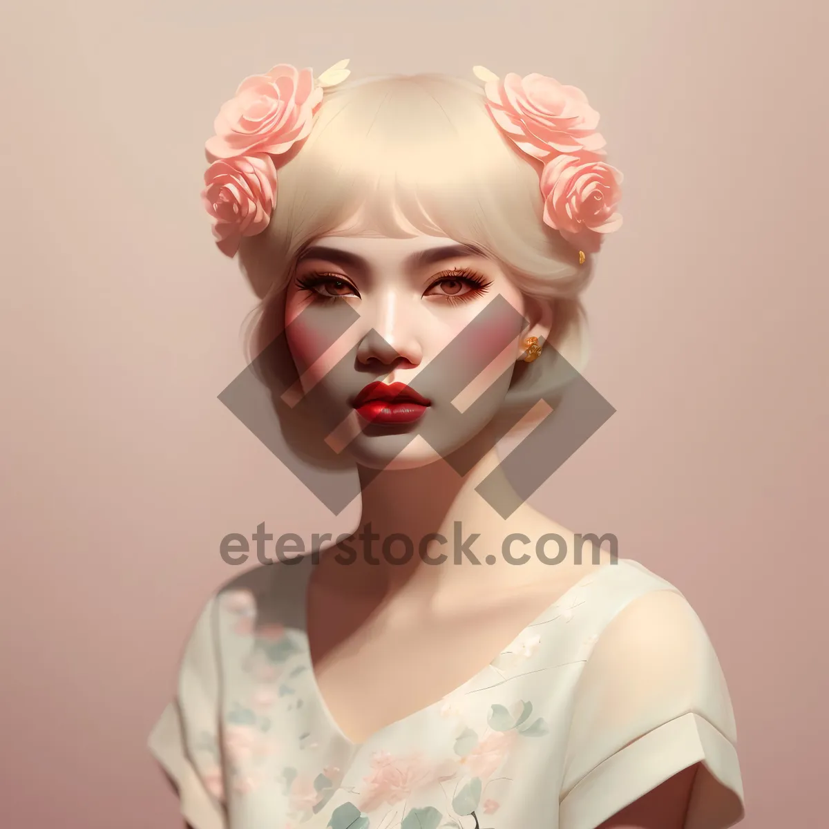 Picture of Attractive blond lady with natural skincare routine and flower.