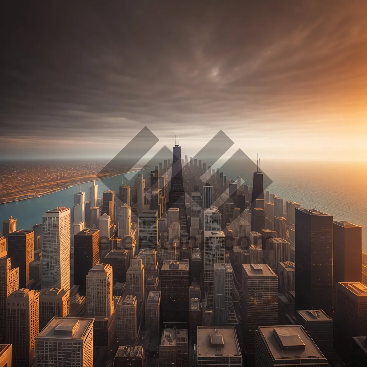 Picture of Modern urban skyline overlooking the river at sunset