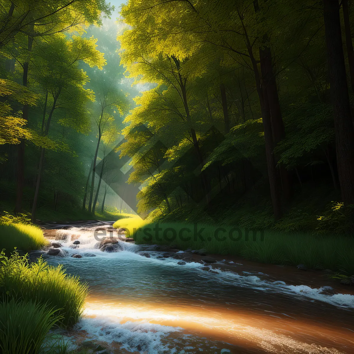 Picture of Serene River Flow Through Autumn Forest