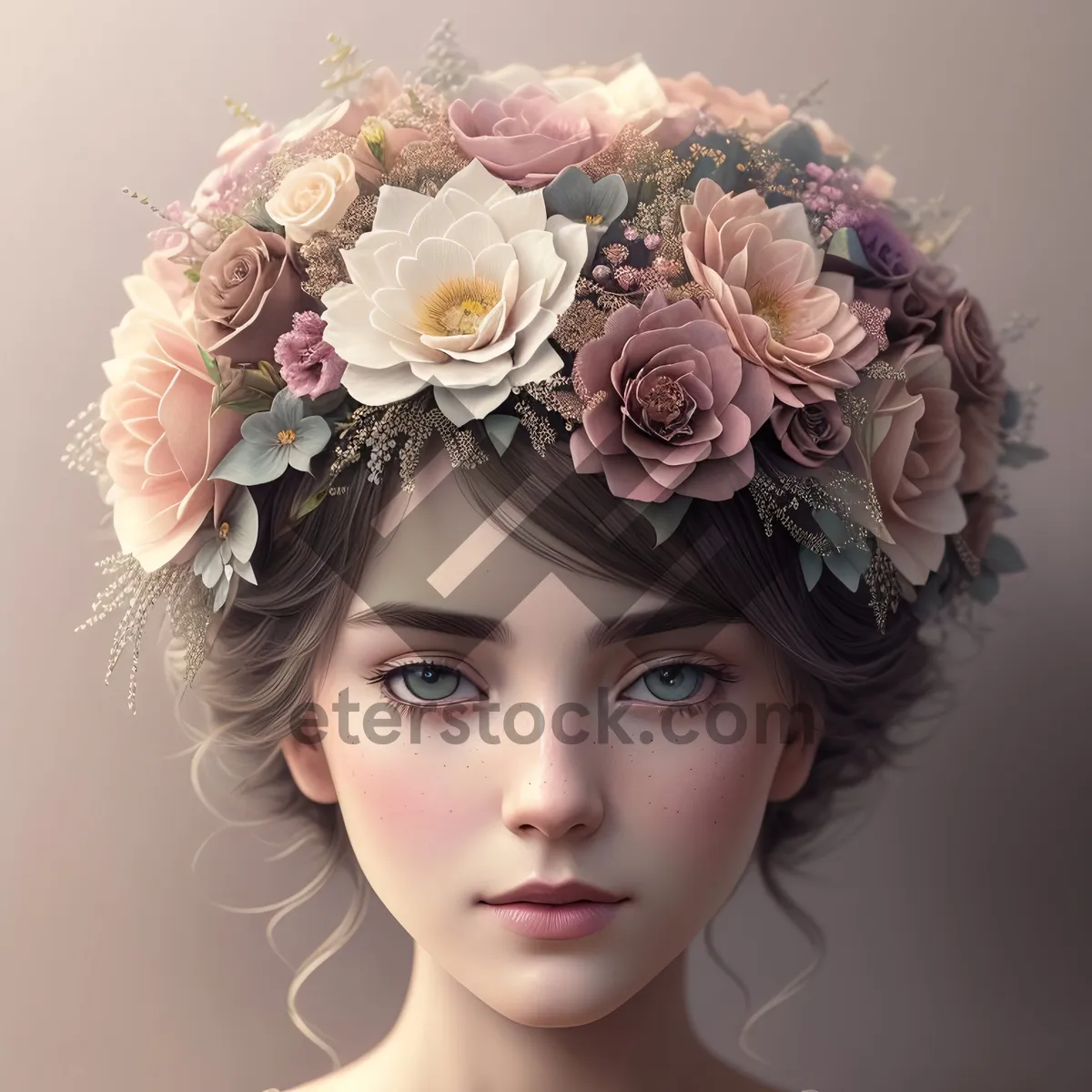 Picture of Seductive elegance: Attractive model with floral crown and sensual makeup