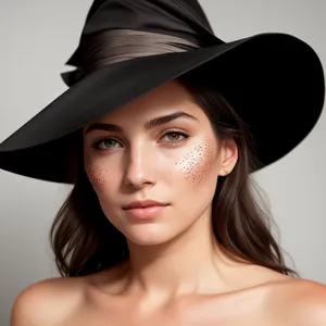 Captivating brunette model with glamorous hat and alluring smile