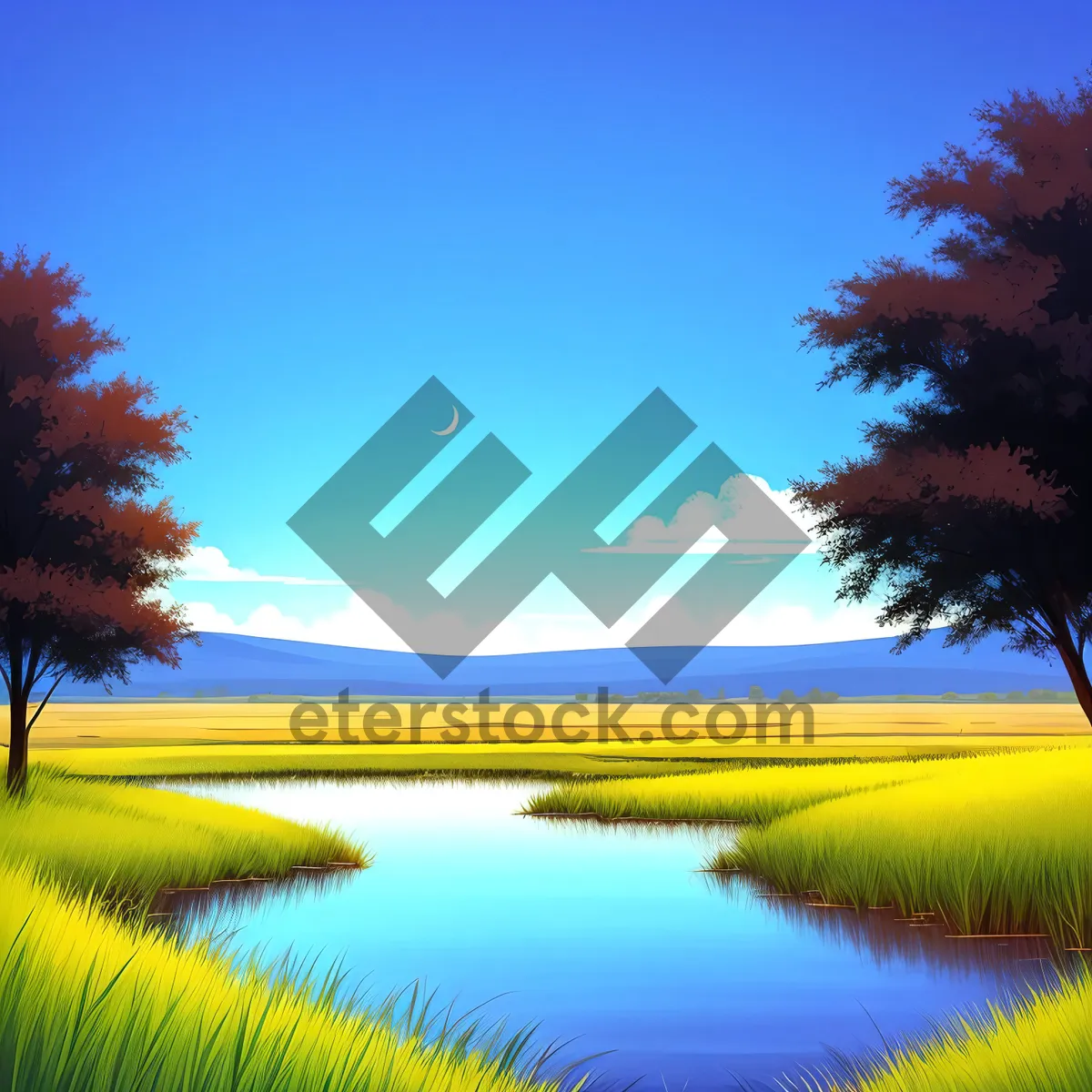 Picture of Golden Horizon: Reflections of a Summer Sunset over Meadow & Sea