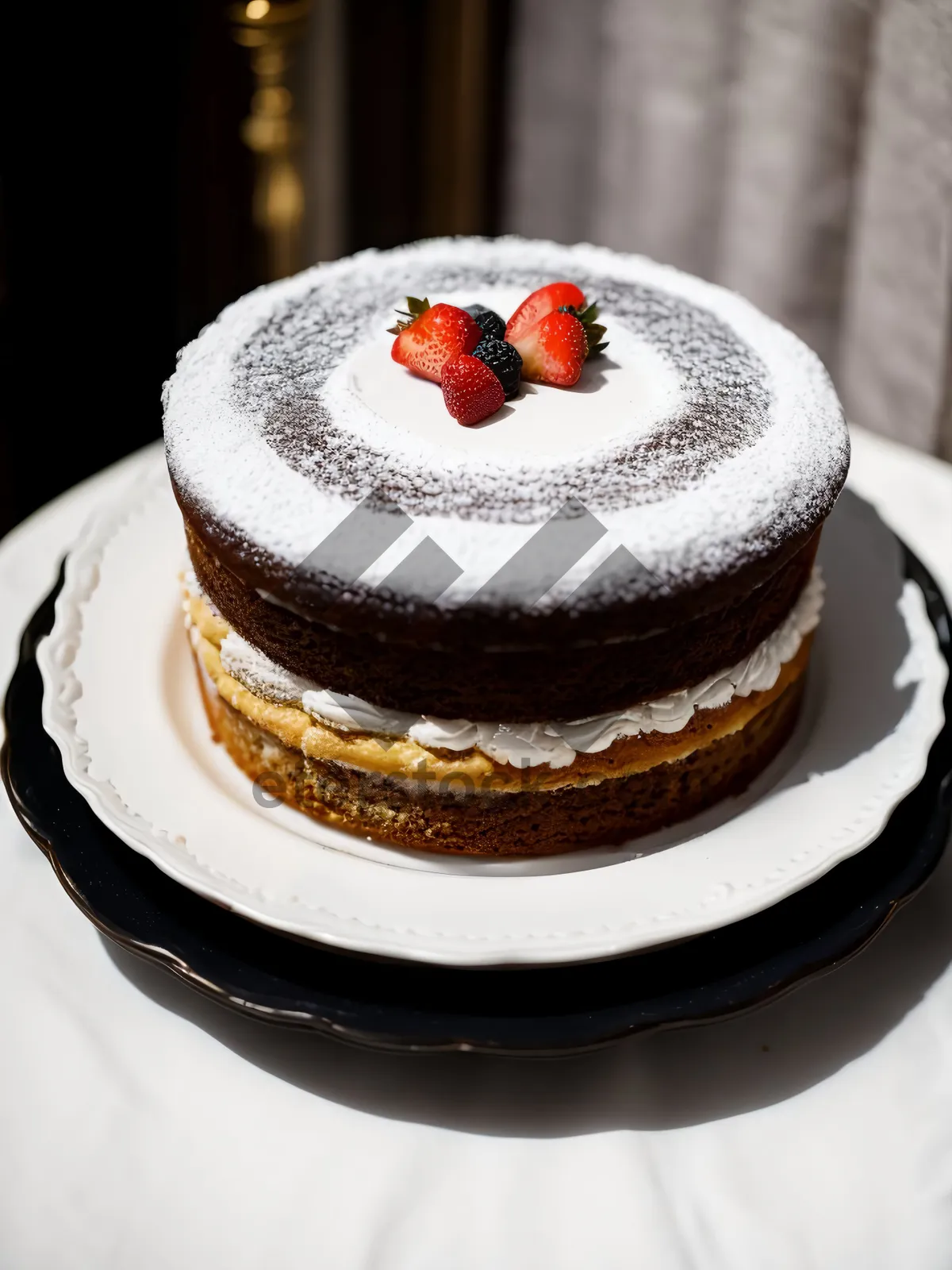 Picture of Delicious Coffee Cake with Fresh Fruit and Cream