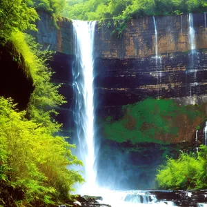 Serene Stream Cascading Through Lush Forest