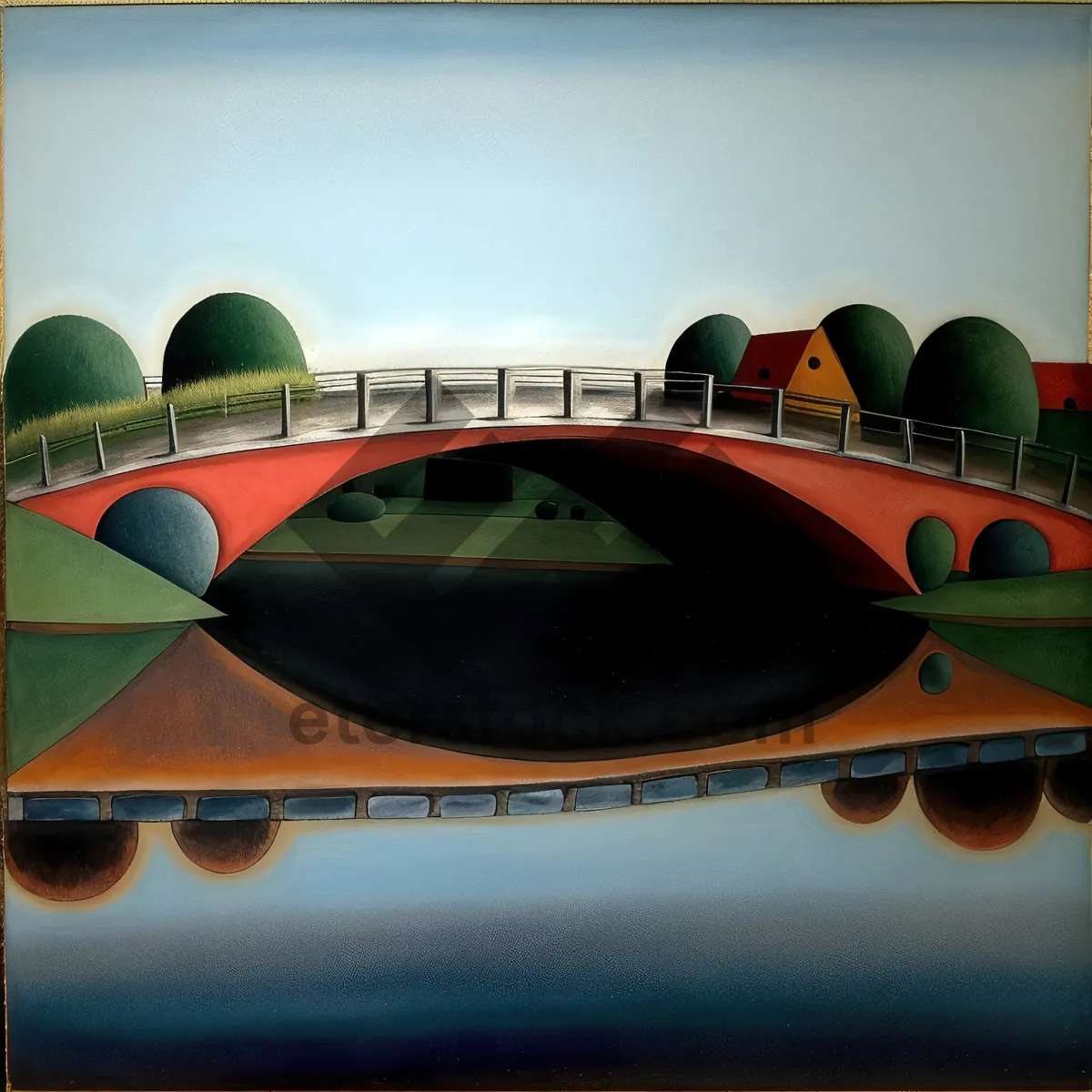 Picture of Water bridge reflection serene landscape