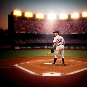 Nighttime baseball match with patriotic flag-waving crowd