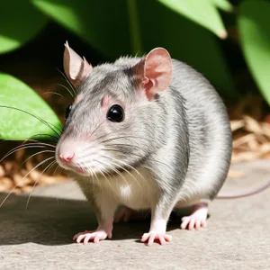 Playful Fur-Friend: Adorable Gray Mouse with Fluffy Tail