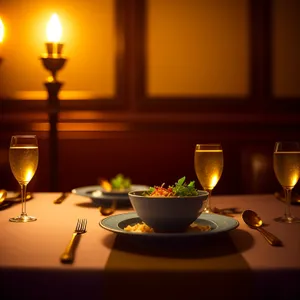 Elegant Dining: Wineglass and Candlelit Ambiance