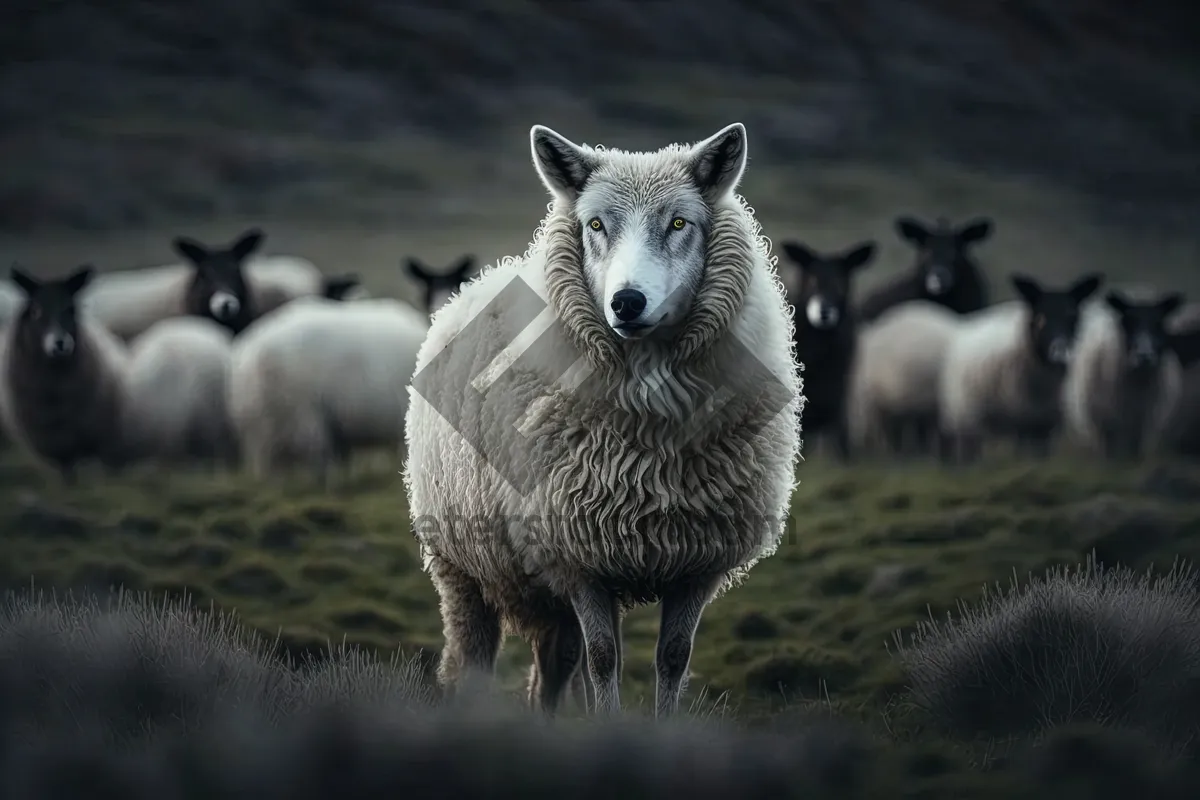 Picture of Adorable sheep in countryside meadow during spring grazing