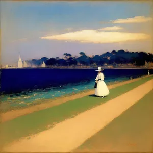Coastal Cityscape with Tower and Serene Waters