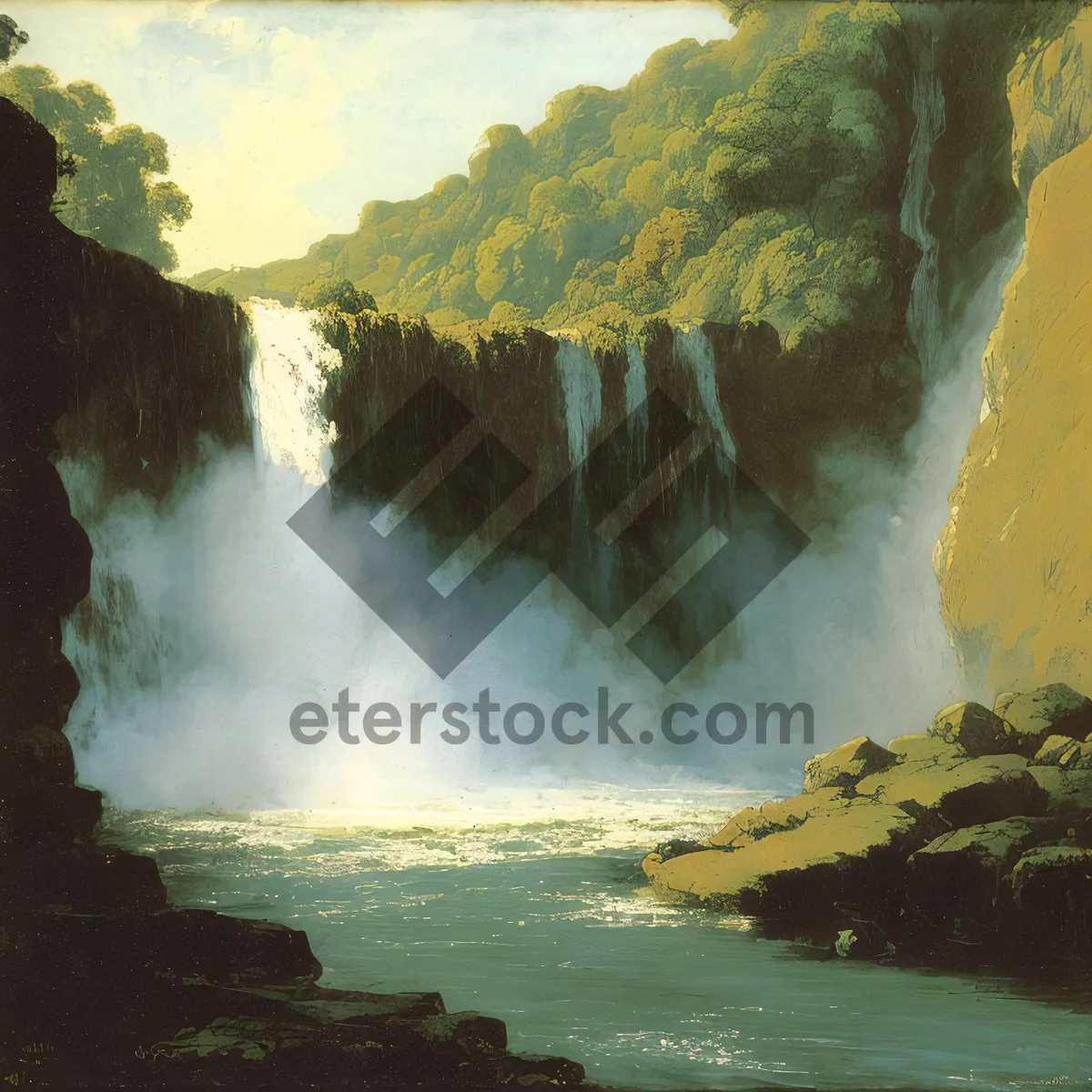 Picture of Serene Cascade Amidst Majestic Canyon