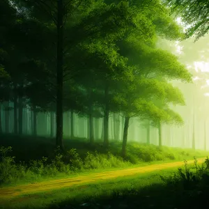 Summer Path through Wooded Forest Scenery