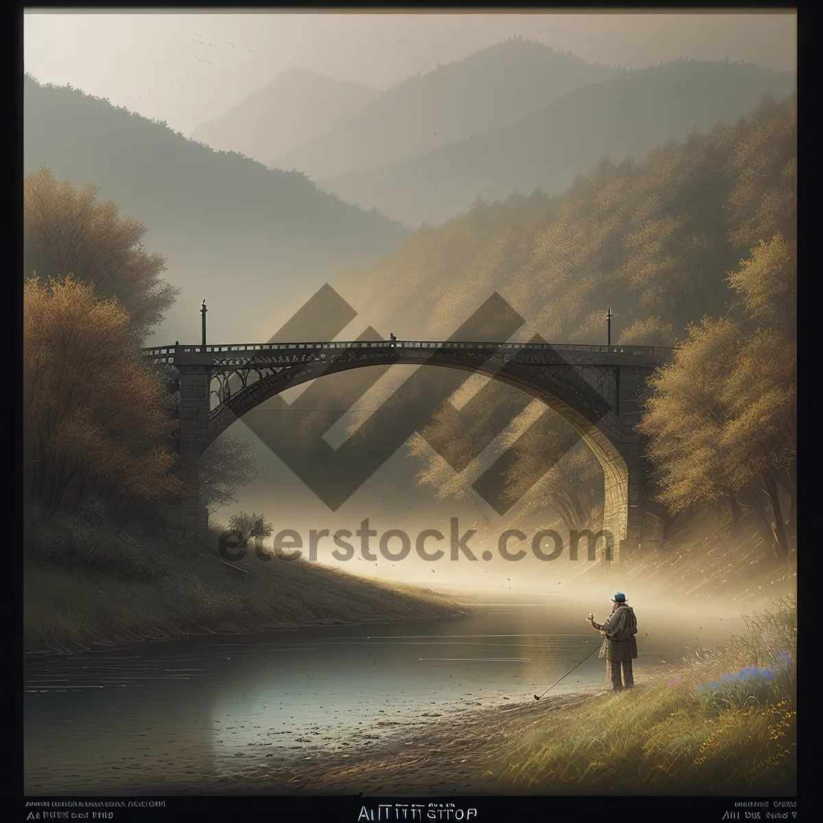 Picture of Steel Arch Bridge at Sunset Reflecting on River