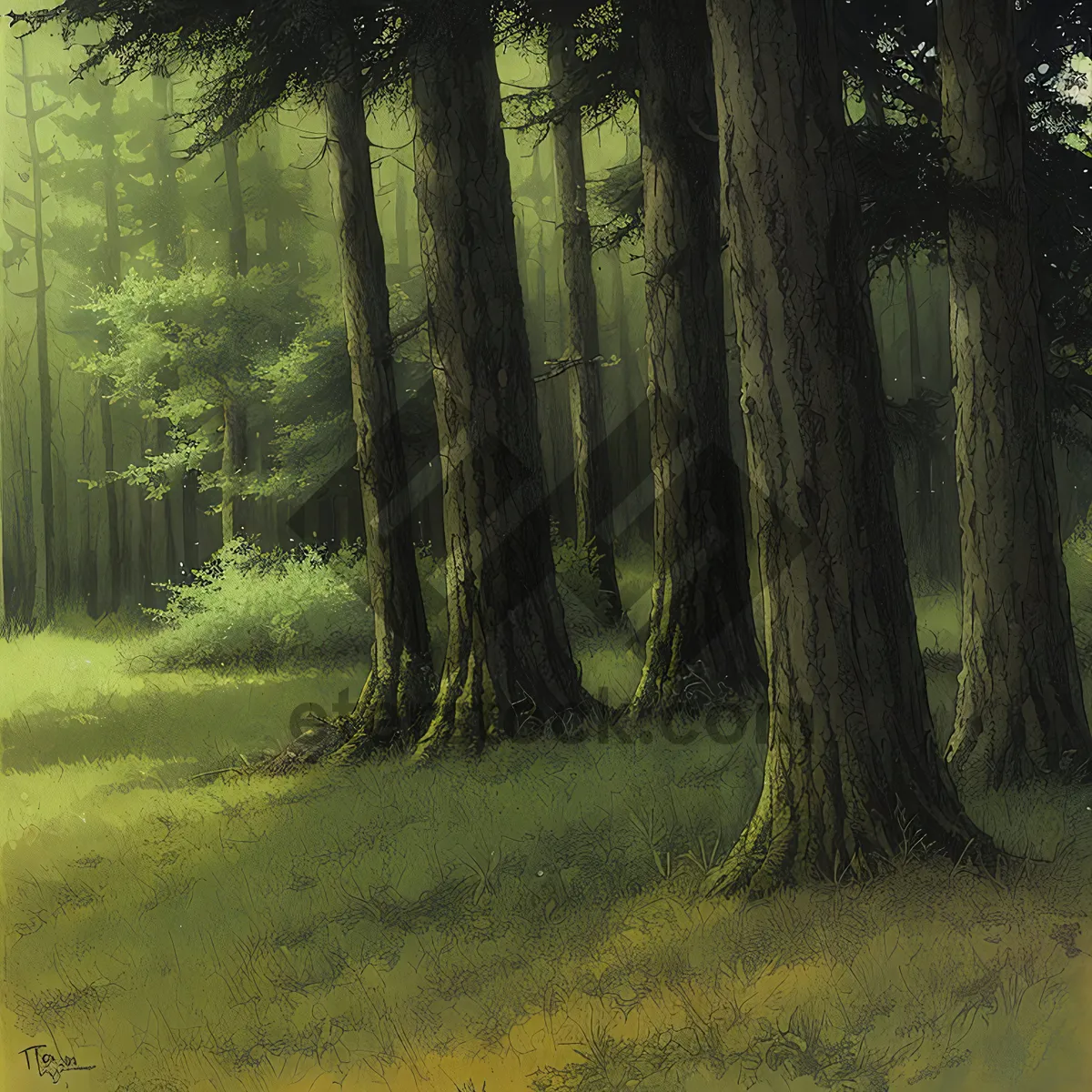 Picture of Sunlit Woodland: Tranquil Morning in the Forest