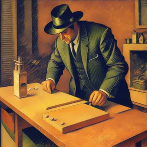 Professional male DJ working at office desk.