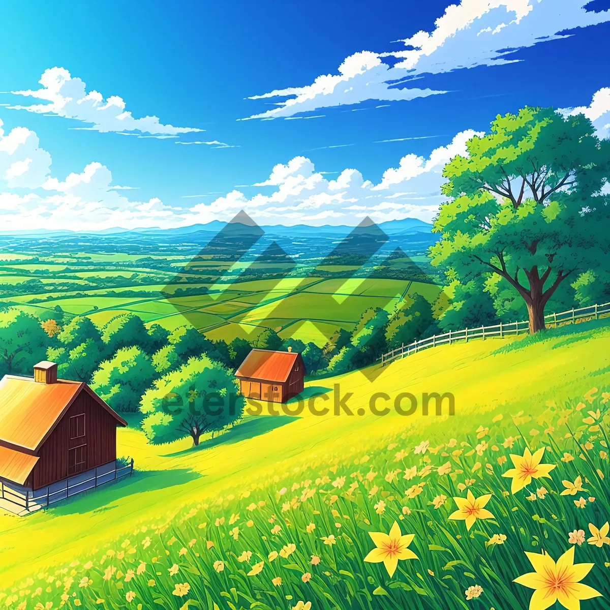 Picture of Serene Spring Meadow Under Clear Sky