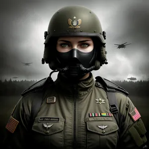 Military Soldier in Aviator Helmet and Mask