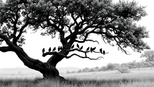 Silhouette of trees against sky in forest landscape.